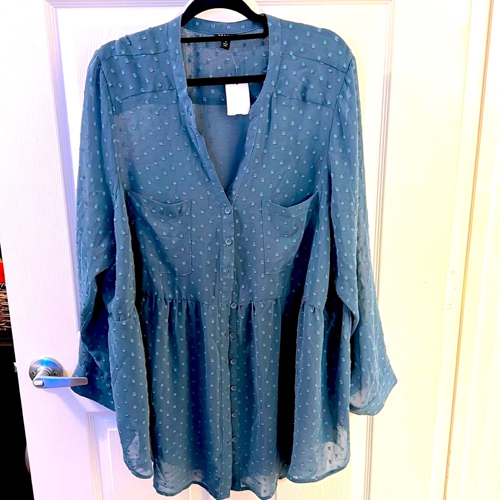 Torrid Size 4 Sheer W/ Dots & Peplum Blouse